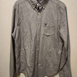 American Eagle Men's Gray Button-Down Shirt Size Med